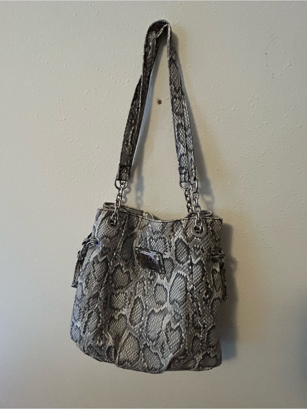 Nicole miller Snake Print Shoulder Bag in Gray